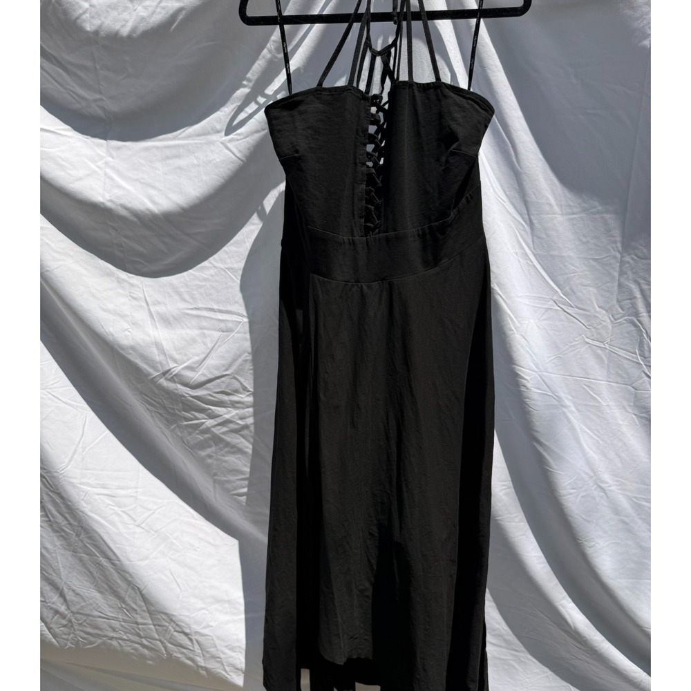 City Chic Black Maxi Dress Size 16 NWT Pleated Lace Up Back Strappy Hi Low